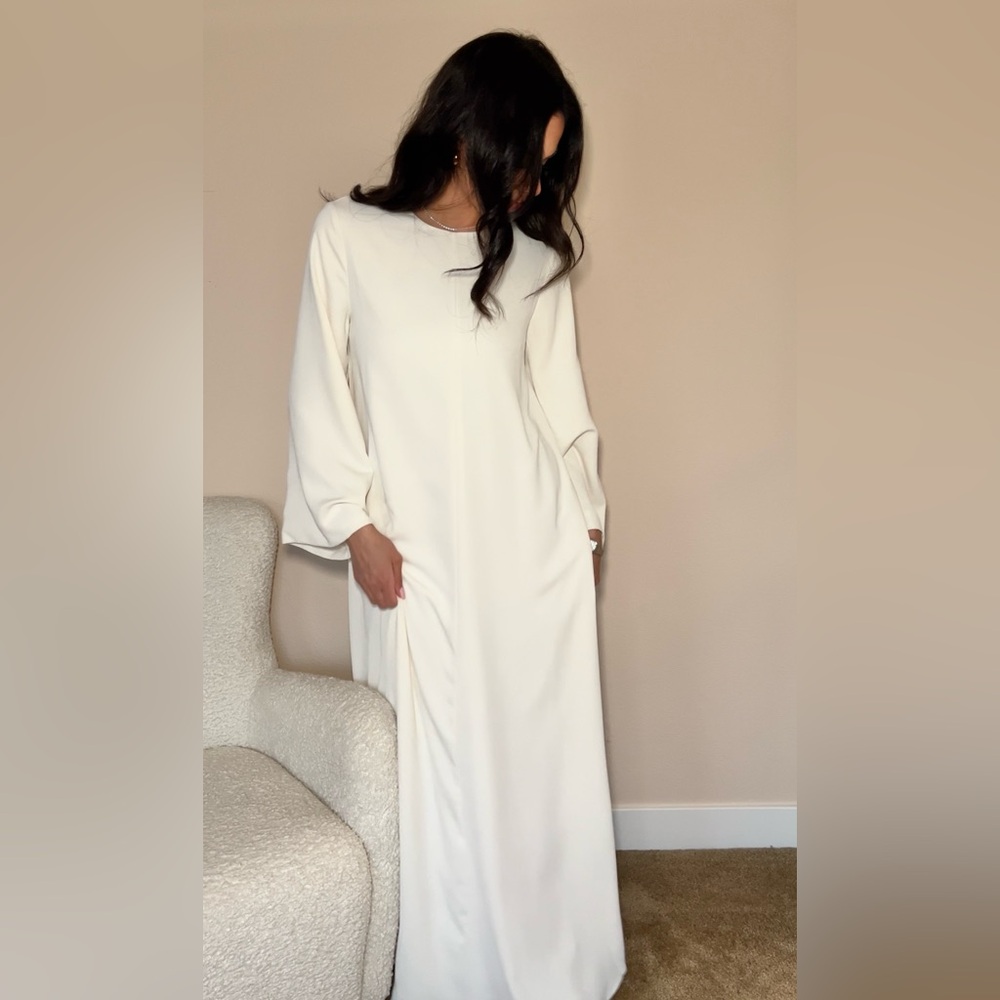 Veiled Collection Long Sleeve Beige Maxi Dress with Bell Sleeves